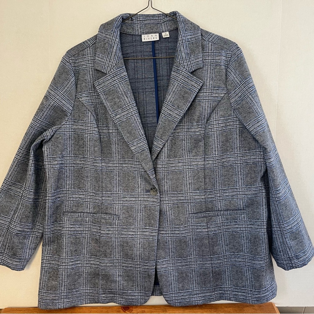 Joan Rivers Blue/Gray Plaid Women's Blazer -1x Pockets